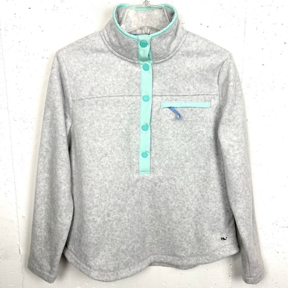 Vineyard Vines Womens 1/2 Snap Up Fleece Pullover Zipper Pocket Grey Size Small